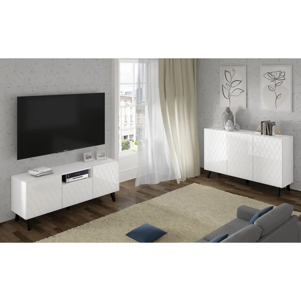 Dressoir DIUNA 145 cm 3D glanzend wit (fronten)