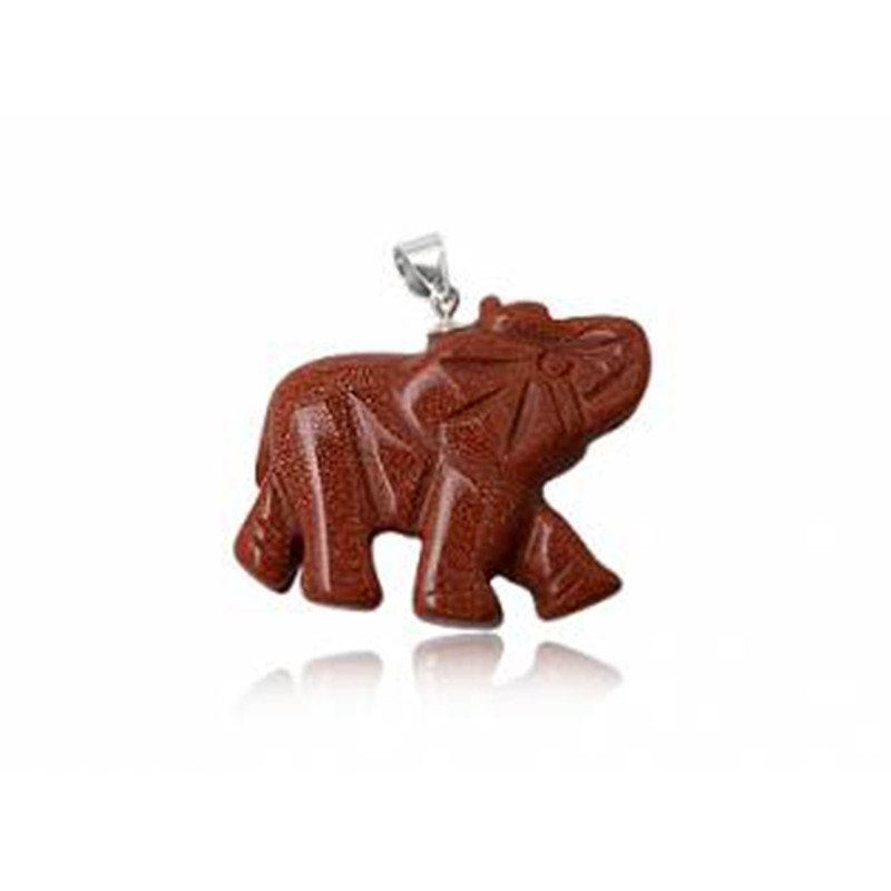 Pendentif Eléphant Femme en Gemstone Grès Or Marron et Argent 925