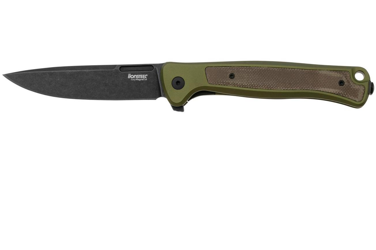 LionSteel Skinny Solid SK01A GB Green Aluminium Green Canvas Micarta inlay, Blackwashed zakmes, Molletta design