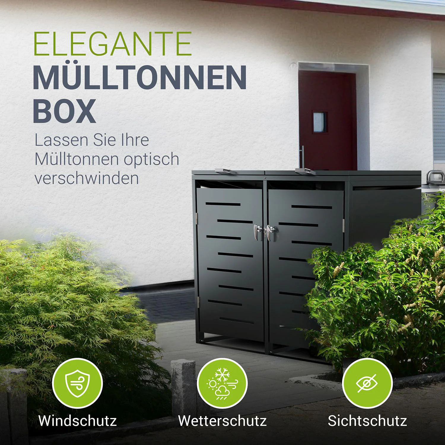 Juskys Mülltonnenbox Arel 2er - Metall Gartenbox für Mülltonnen - Aufbewahrungsbox Anthrazit