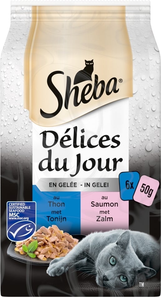 Sheba kattenvoer in gelei Delices du Jour tonijn en zalm 50 g 6 stuks