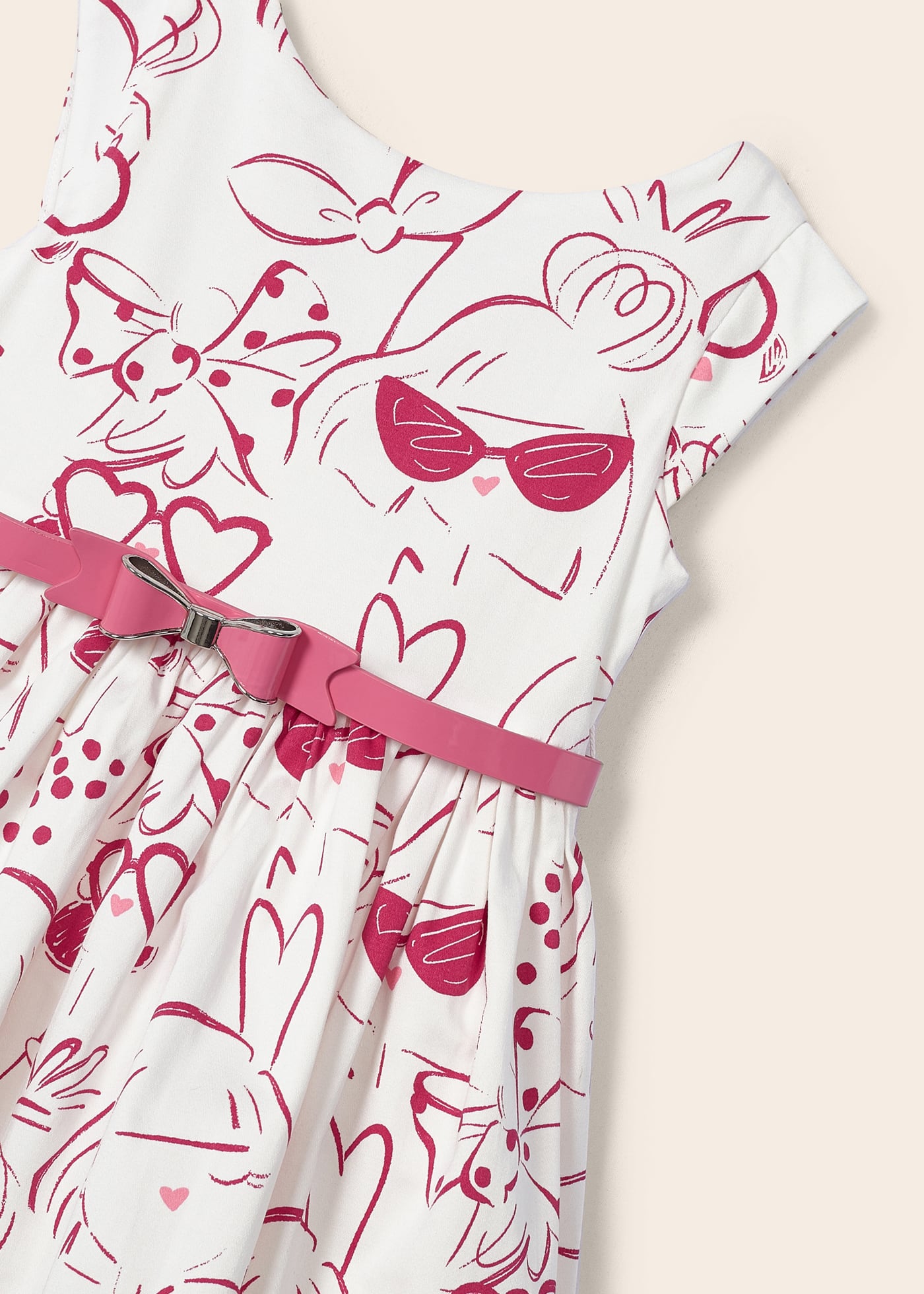 Vestido estampado com cinto de algodão para meninas