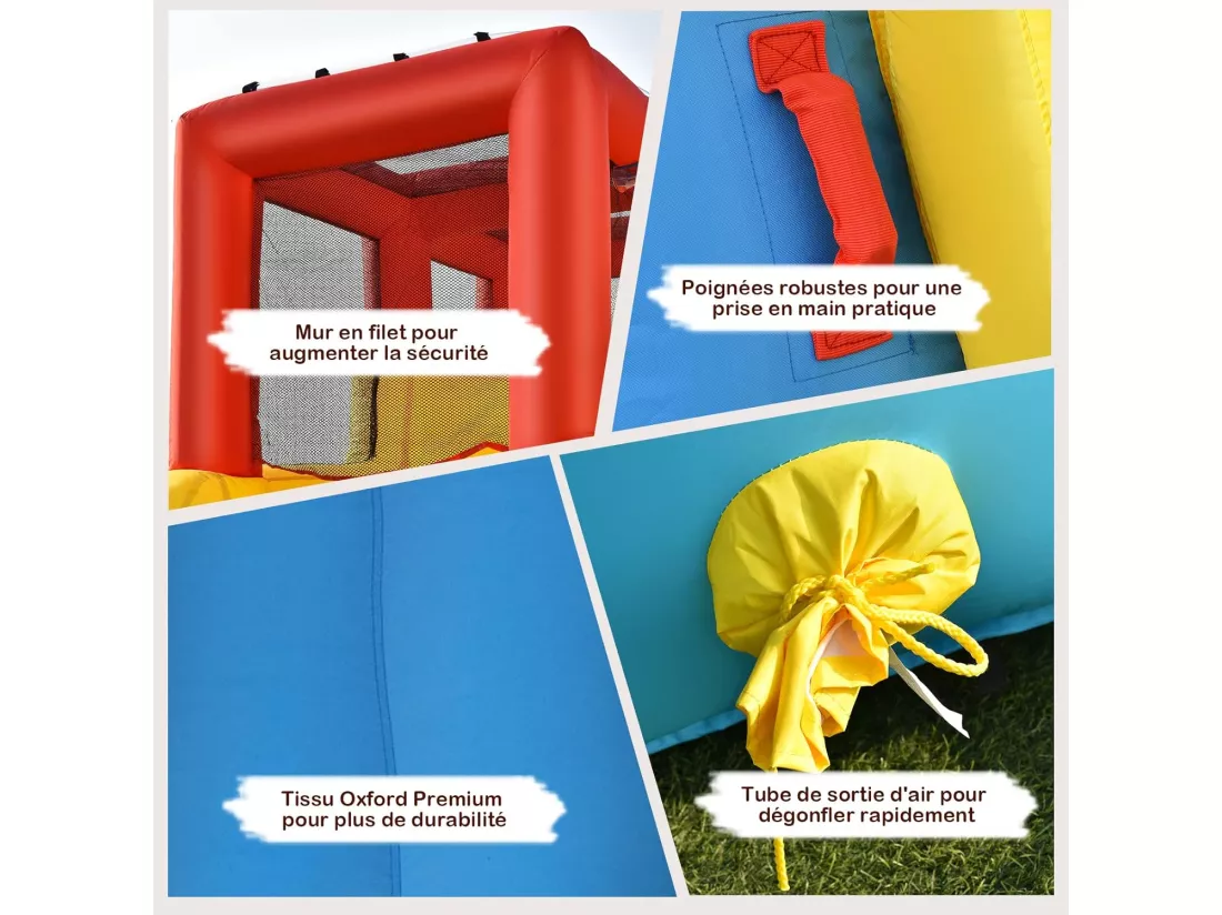 Château Gonflable 8 en 1 avec Double Toboggan Aquatique, Maison de Rebond Gonflable avec Mur d’Escalade, Pistolet à Eau, Anneaux de Natation pour 3 Enfants de 3-10 Ans (sans souffleur)