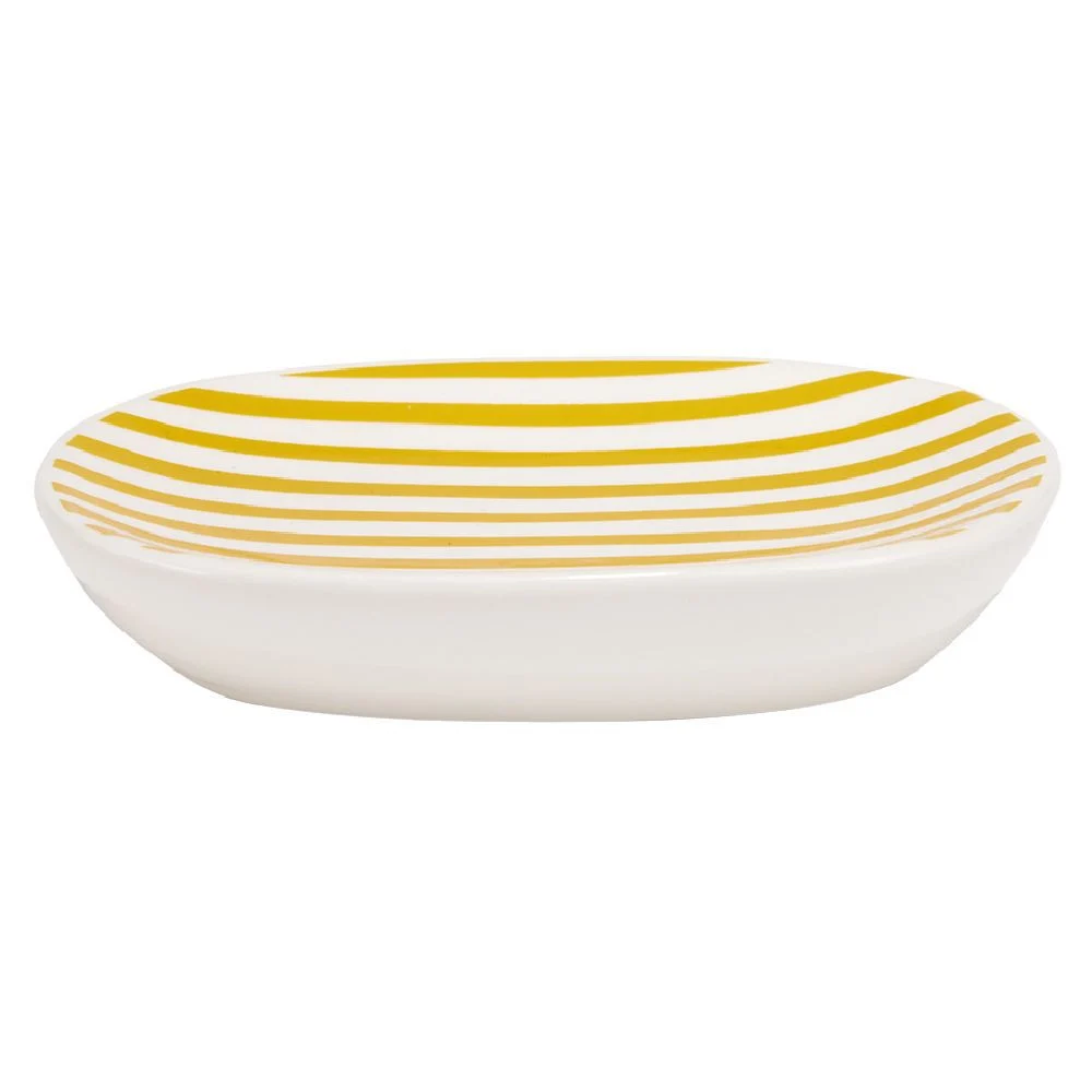 Porte savon rayure jaune et blanc Sunflow en grès 13x8,6xH2,6cm