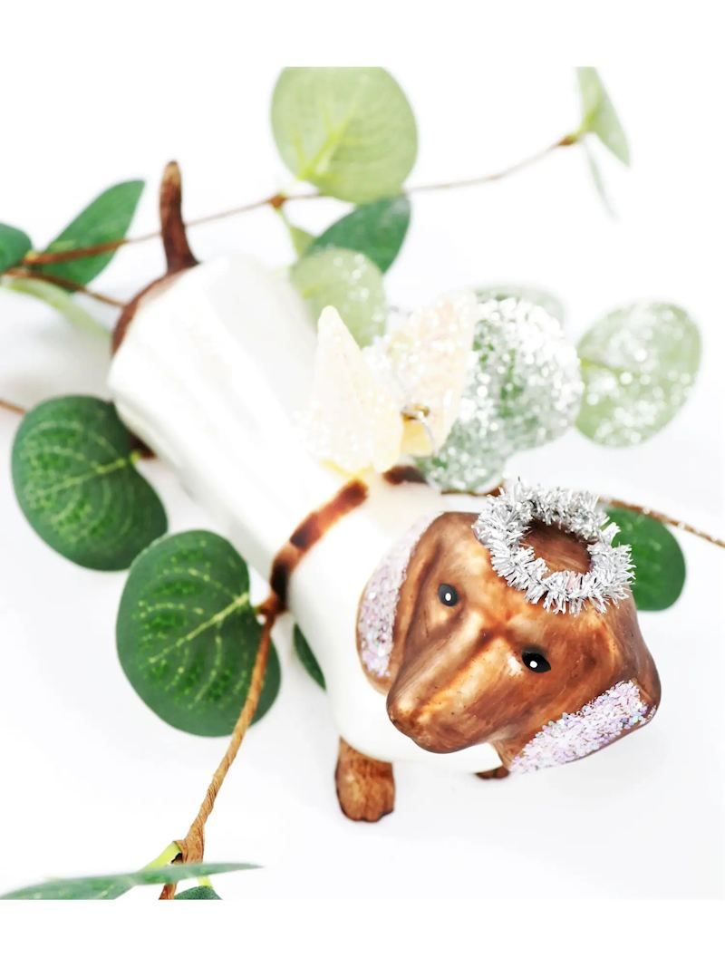 (13x7cm) Christbaum Schmuck 3D Glitzer Weihnachts Baum Anhänger Deko Ornament (HO4680) - Dackel
