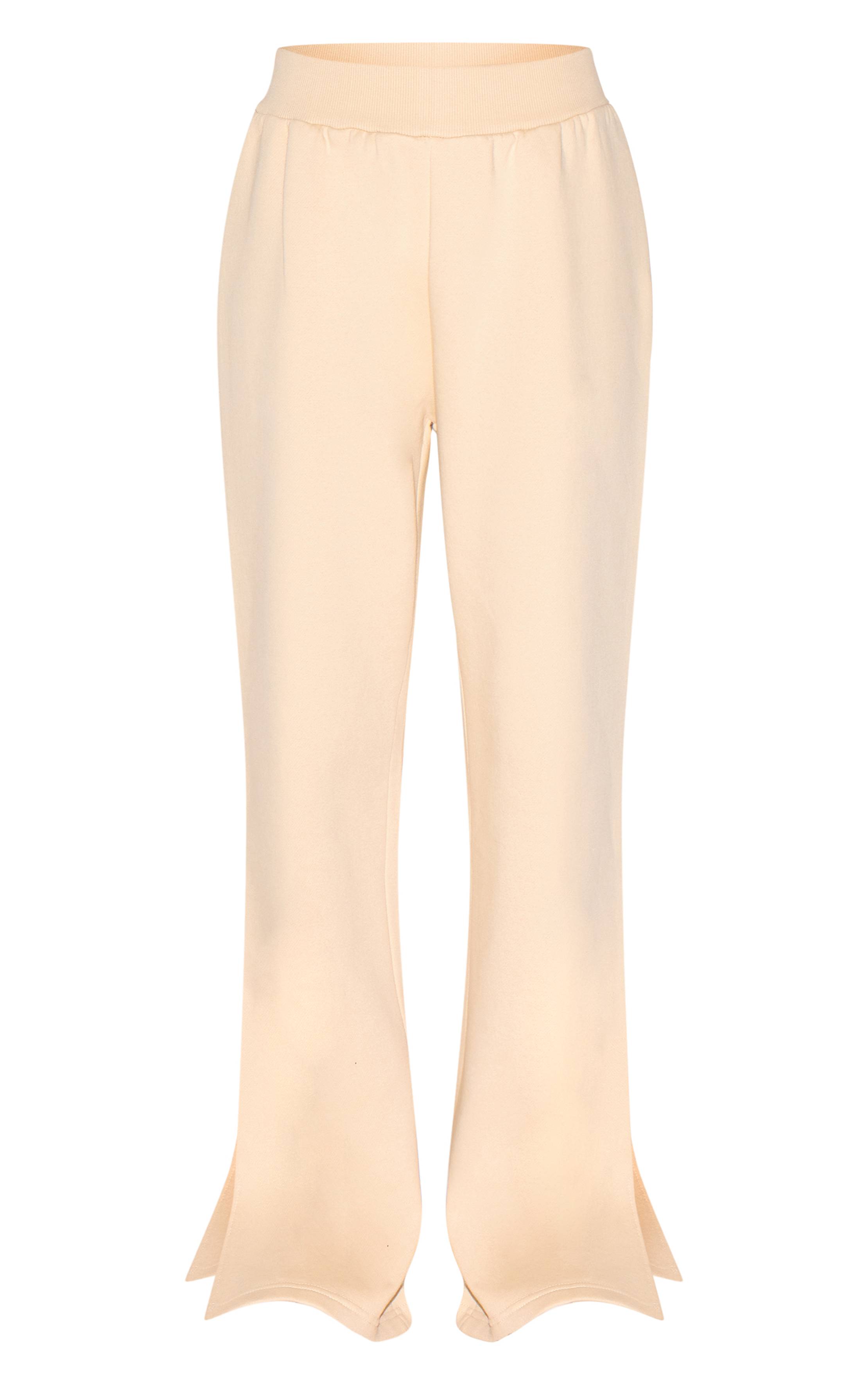 Crème Jogging Évasé À Ourlet Fendu Couleur Pierre