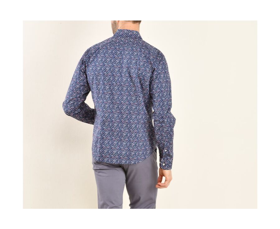 Chemise coton bleue imprimée fleurs corail - WILROSE