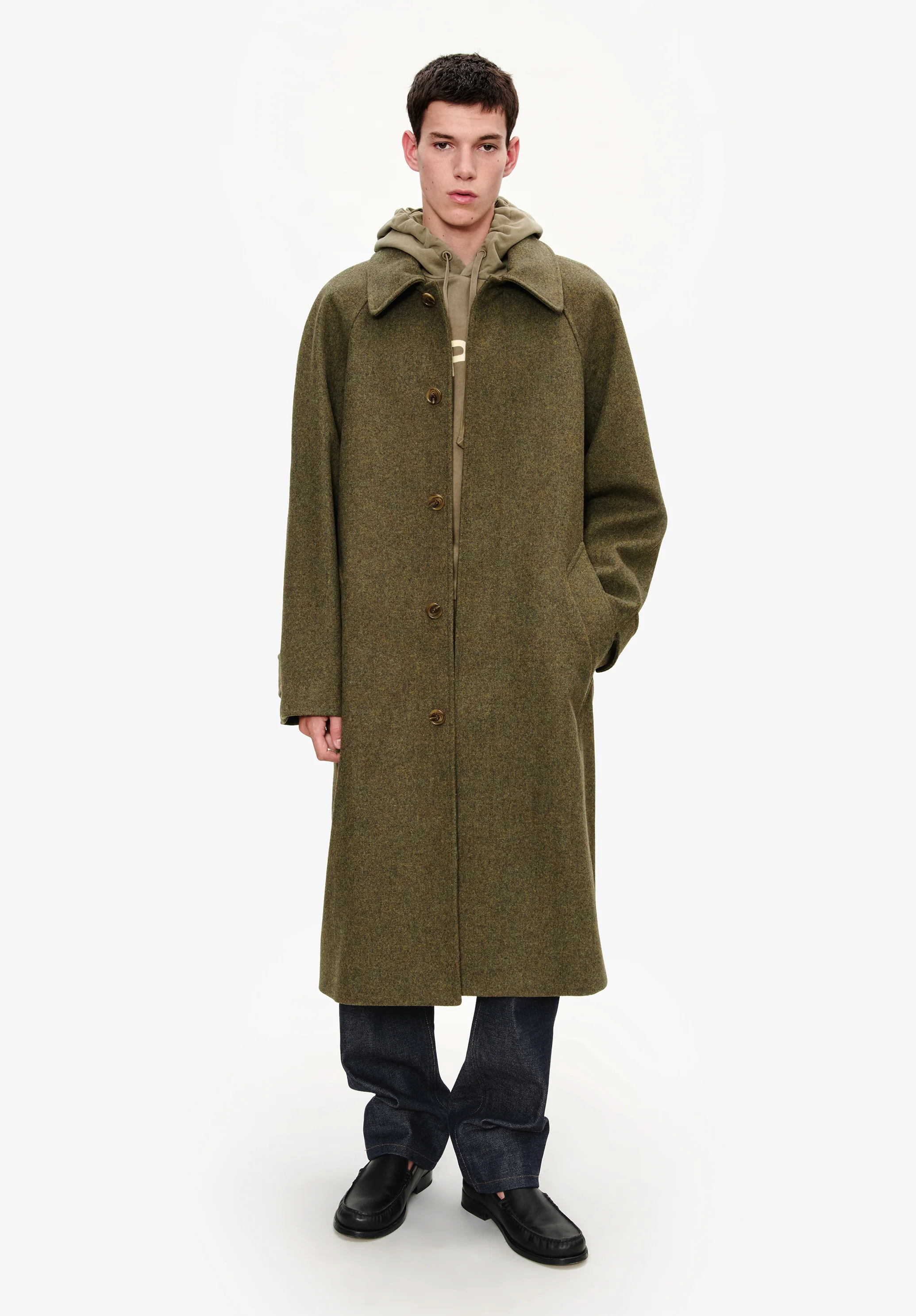 Manteau oversize uni manches raglan - Vert chine
