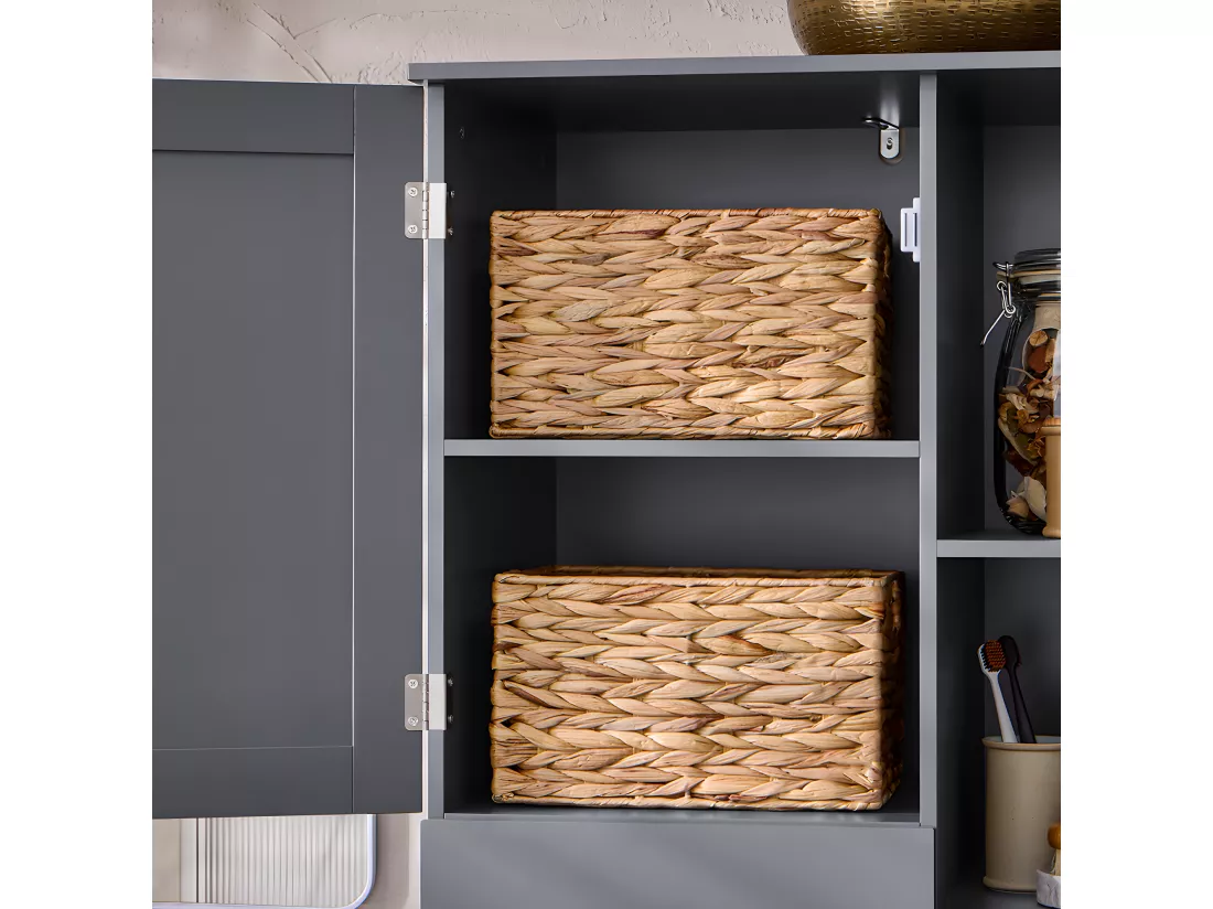 SoBuy Meuble Colonne de Salle de Bain Placard Armoire Toilette Haute Meuble de Rangement pour Salle de Bain Buanderie, avec 2 Portes et 2 Tiroirs, 6 Étagères et 1 Panier à Linge 60x37x170cm, BZR104-DG