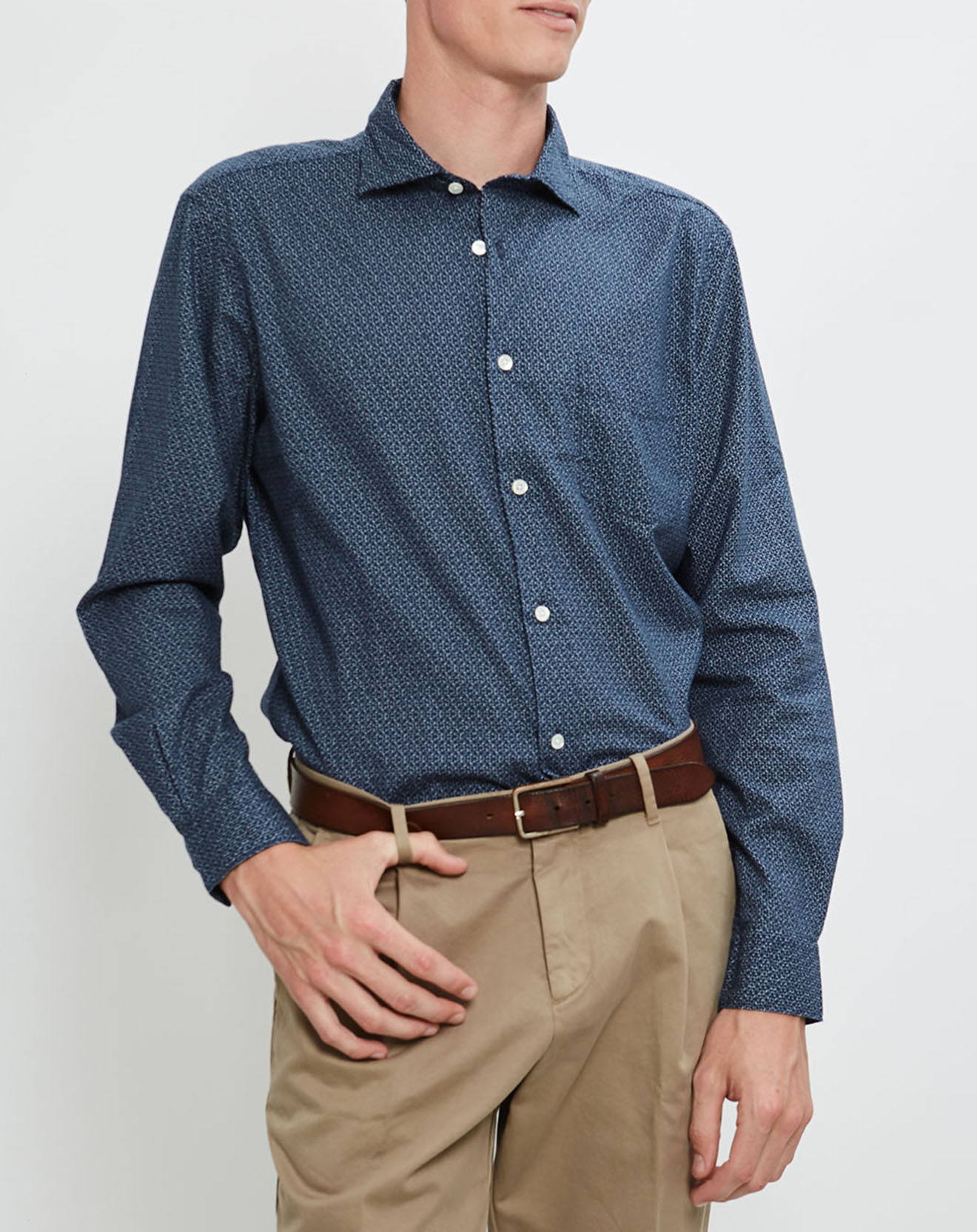 Hartford Chemise Régular Penn à imprimé géométrique bleu marine/blanc