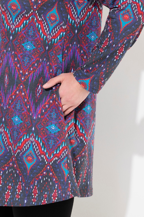 Longshirt, gemustert, A-Linie, Carree-Ausschnitt, Langarm