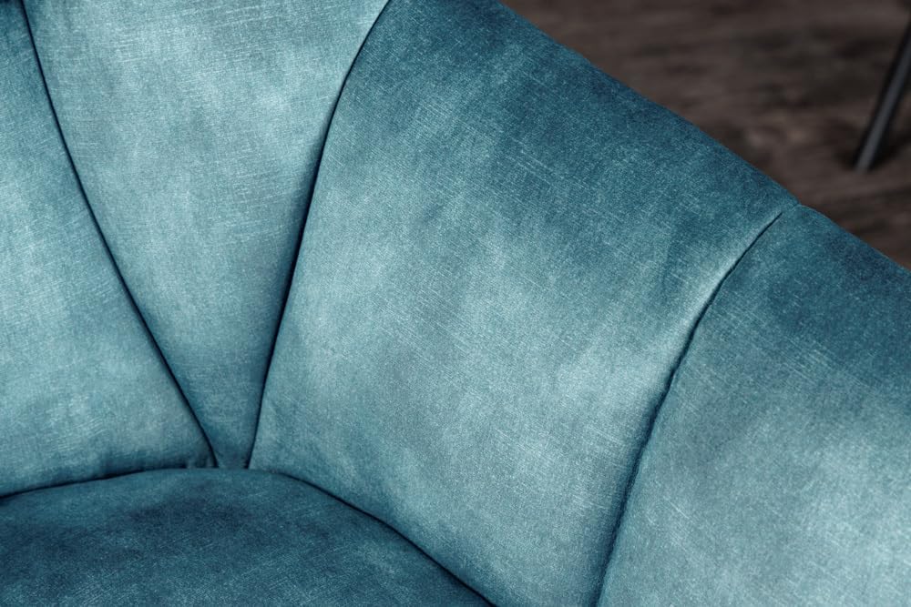 Riess Ambiente Drehbarer Stuhl Papillon Petrol blau Samt Schwarze Metallbeine Armlehnen Stuhl Esszimmerstuhl Küchenstuhl Konferenzstuhl