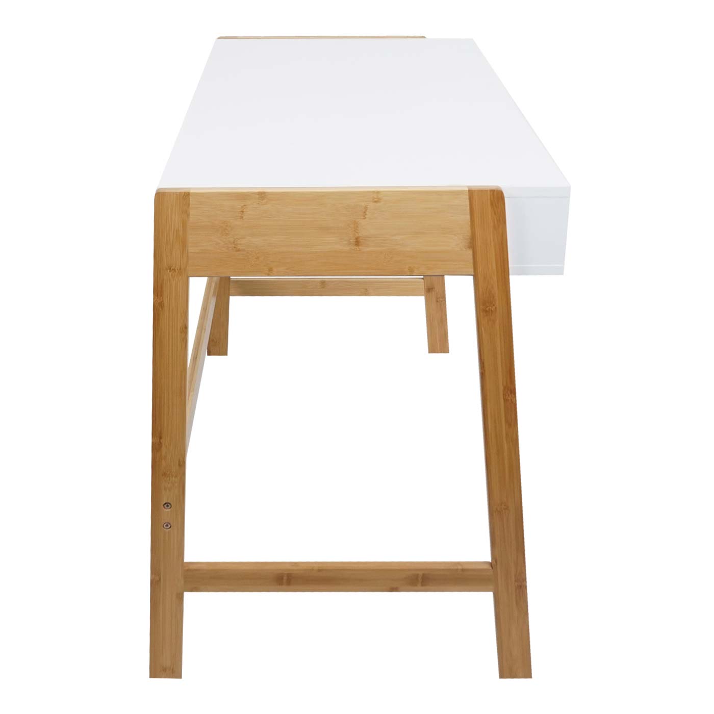 Schreibtisch MCW-K12, Bürotisch Computertisch Arbeitstisch, Schublade, Bambus 76x115x58cm ~ weiß