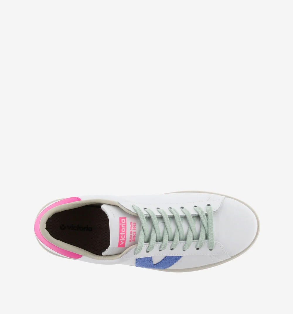 BERLÍN CUIR & NÉON Baskets blanches en cuir et détails fluo pour femme CHICLE