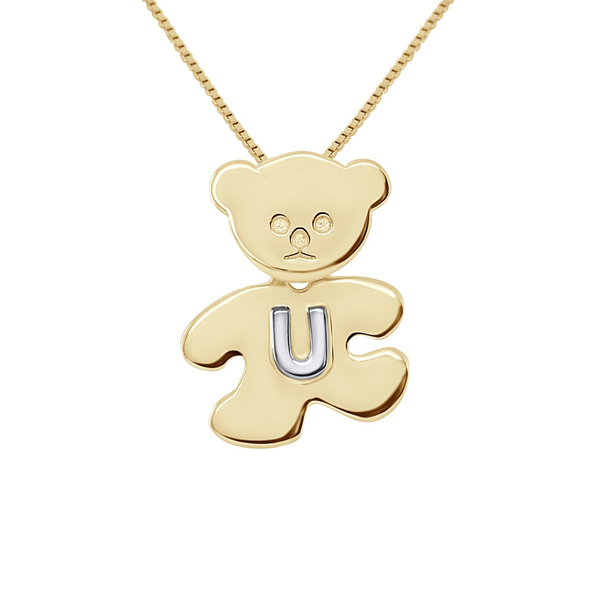 Pendentif OURSON plaqué Or Jaune - Lettre U Argent