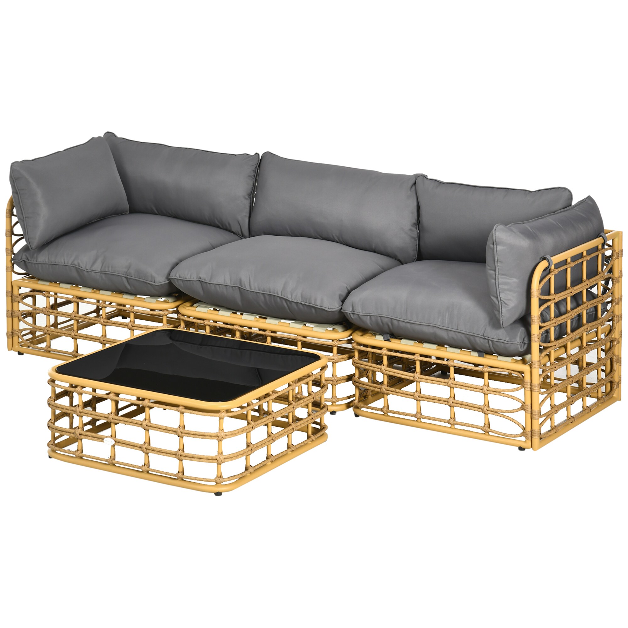 Outsunny Rattan Gartenmöbel-Set mit Sitzkissen braun 74L x 74B x 65H cm