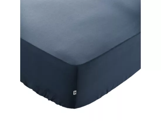 Drap housse 180 x 200 x 30 cm en coton bleu - JULIETA