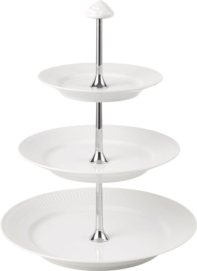 Royal Copenhagen Hvid Riflet Étagère, 3 Lag Hvid