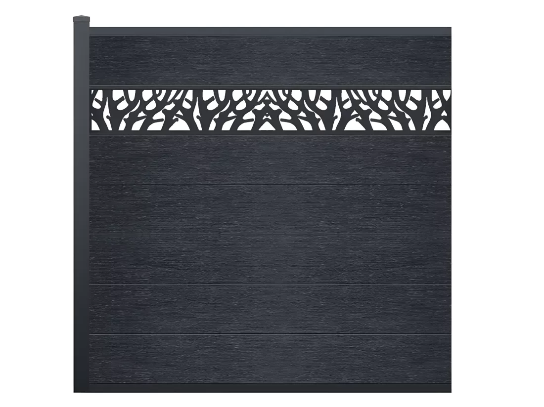 Panneaux de clôture à poser H.181 cm - kit 7 lames composite avec décor + 1 poteau anthracite - ENOLA