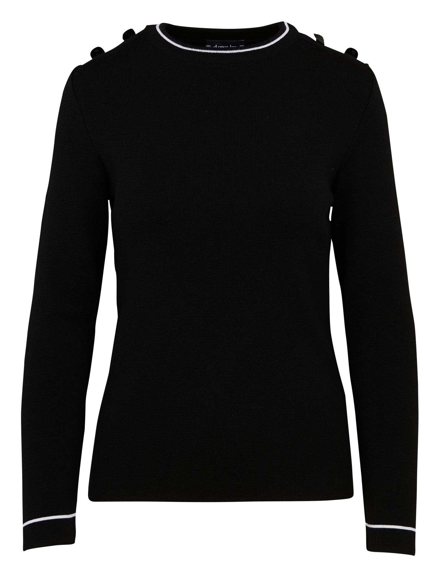 Pull ajusté col rond en laine | Noir