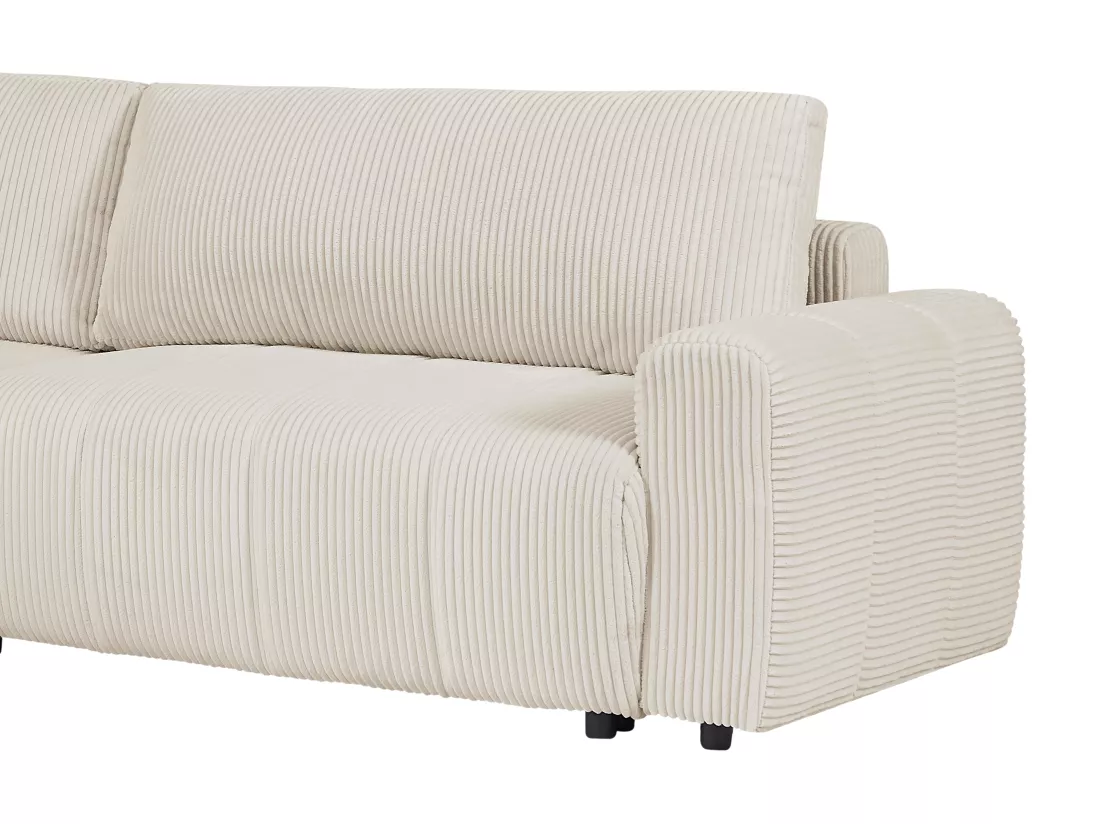 Canapé d'angle gauche convertible en velours côtelé beige RICIA