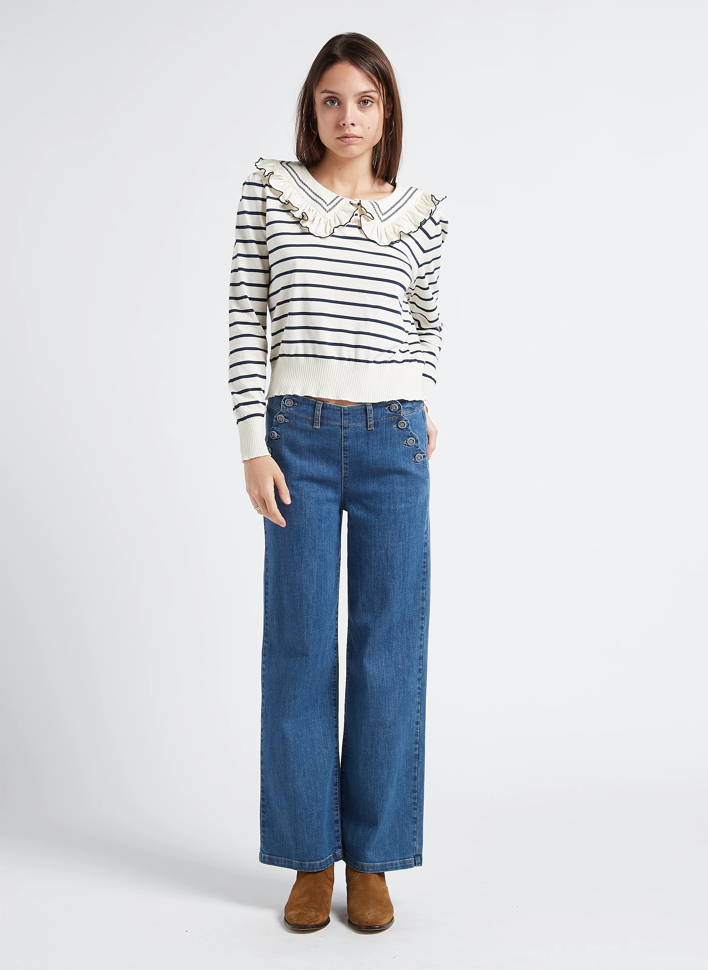 Pantalon droit aspect jean en coton biologique mélangé| Jean Stone