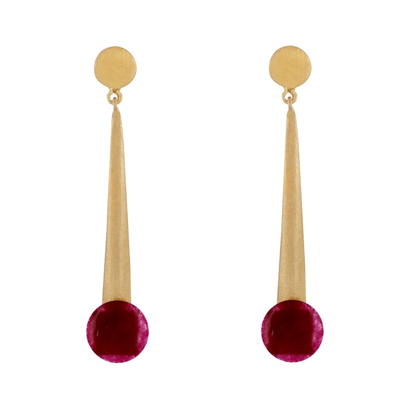 Boucles d'Oreilles Laiton Doré Pastille Cône et Disque Coloré