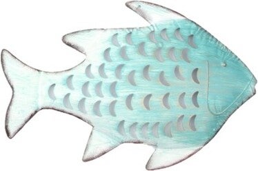 Intratuin tuinwanddecoratie vis Molly blauw / wit 46 x 3 x 30 cm