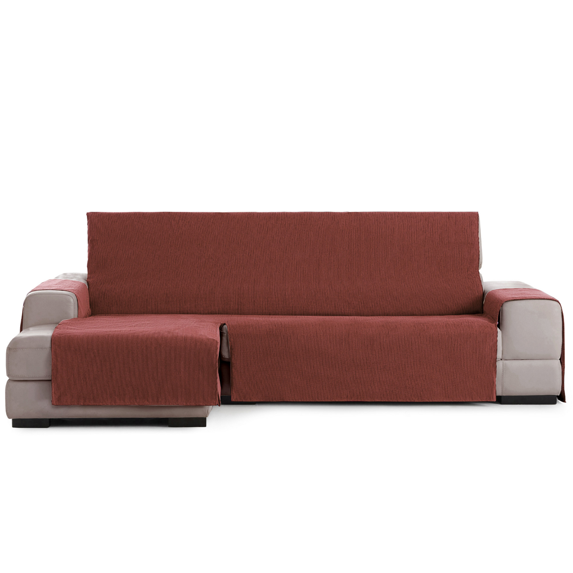Capa protetora Vipalia para chaise longue, capa lisa de chenille para sofá, design elegante, cor terracota, chaise longue longa esquerda para cães.