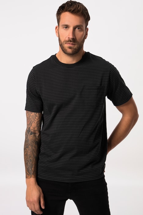 T-Shirt, Halbarm, Ringel, Rundhals, Schwarz bis 8 XL