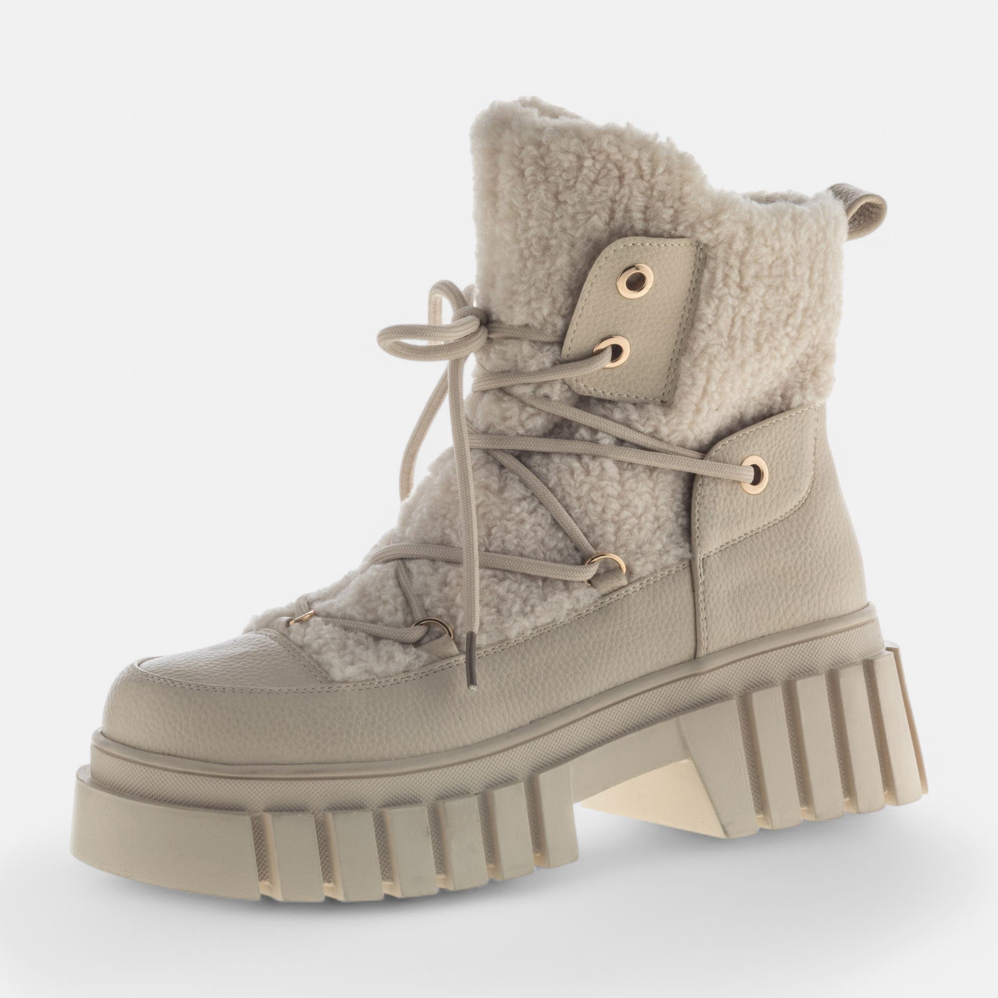 Bottines à lacets à talon compensé Femme beige