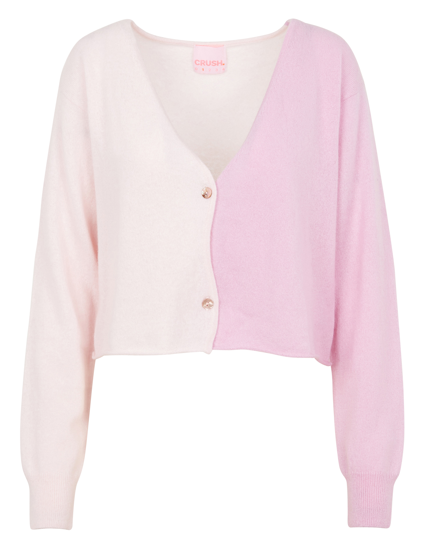 Cardigan col V rayé en cachemire| Rose