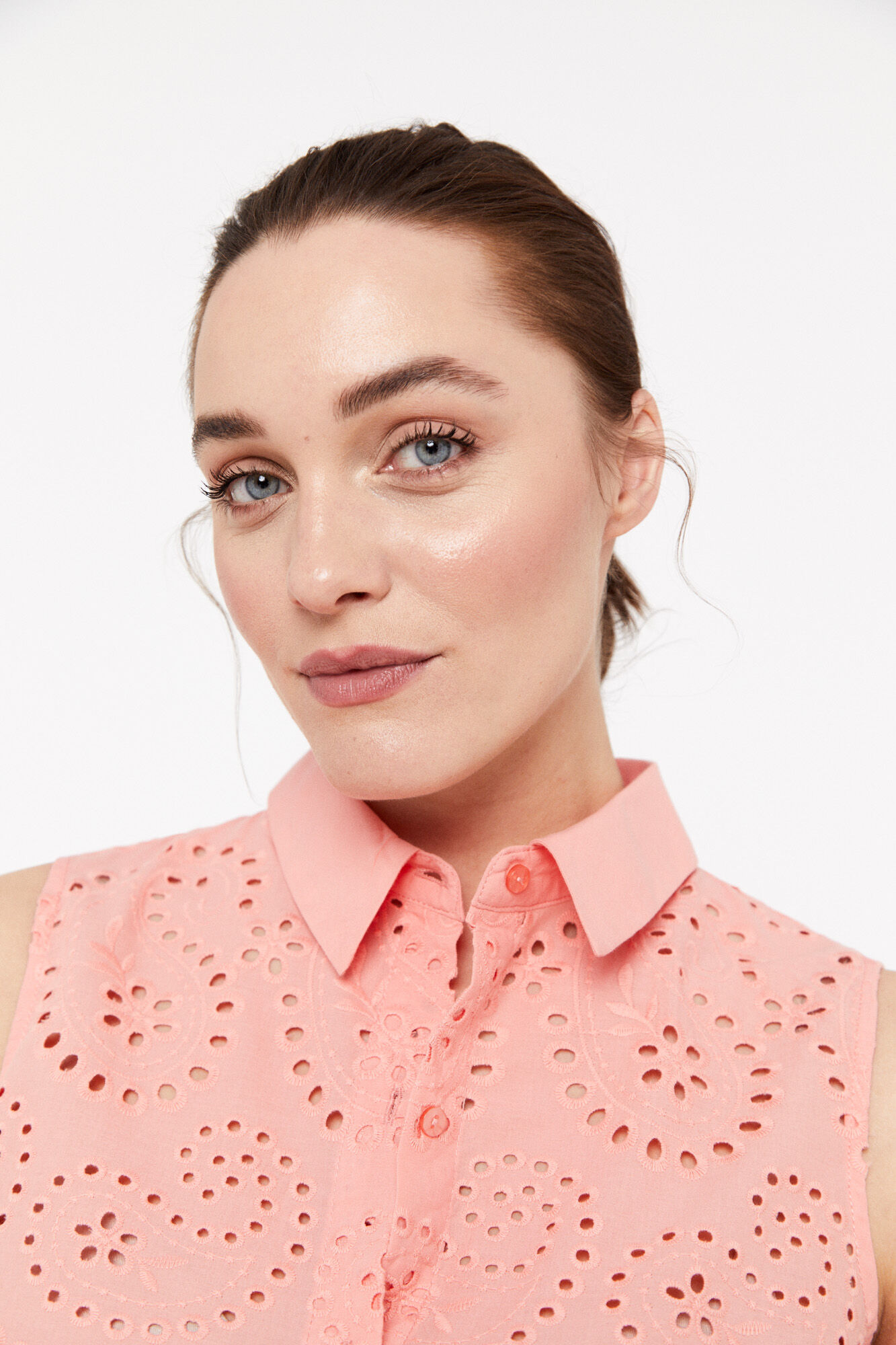 Camisa de algodão bordada - Coral