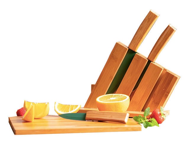 JUST VEGAN Messerblock mit Schneidebrett CERA 5-teilig grün