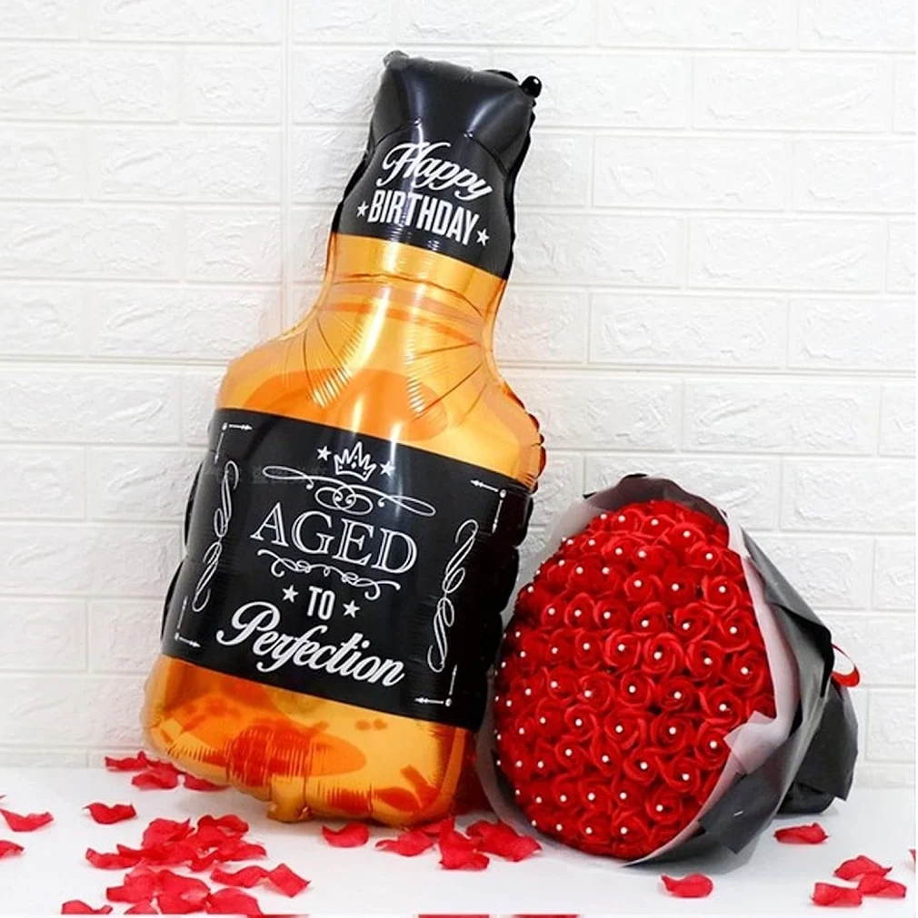 (80x42cm) Party Ballon Folien Luftballon Deko Happy Birthday Flasche - Schwarz / Orange
