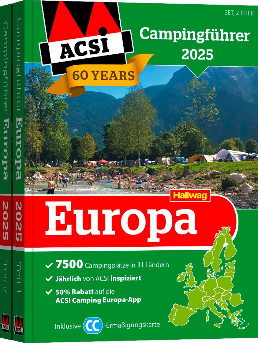 ACSI Campingführer Europa 2025 inklusive CampingCard ACSI-Ermäßigungskarte Sprache Deutsch