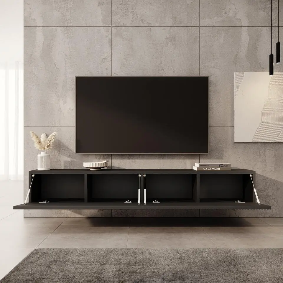Meubella - TV-Meubel Caius - Zwart - 200 cm
