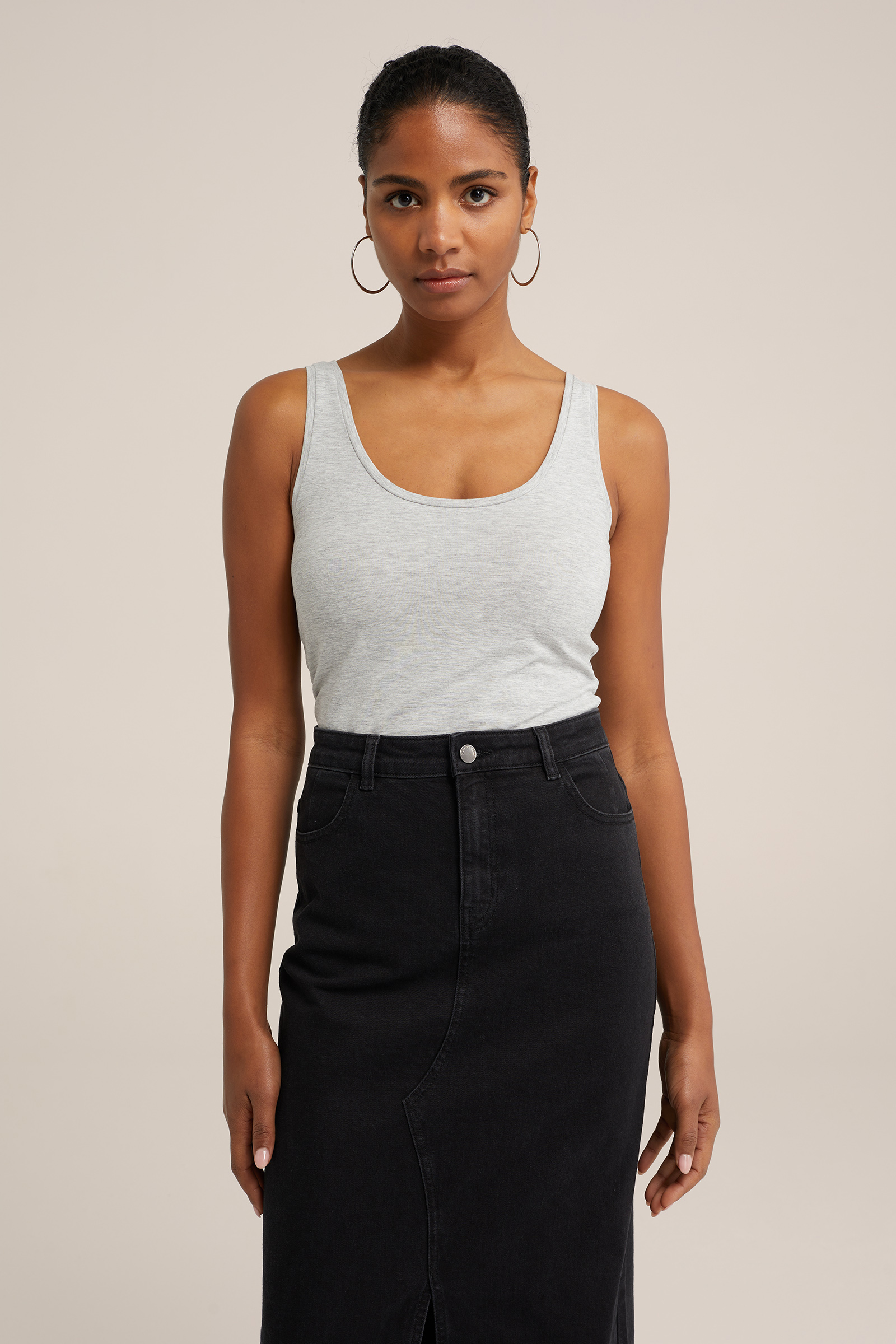singlet van katoenmix WE Fashion Lichtgrijs gemeleerd