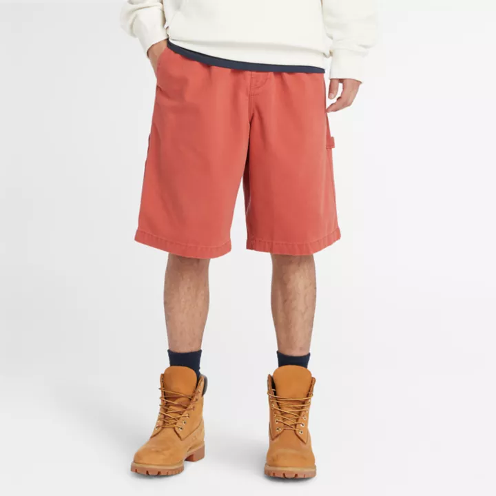Short charpentier en sergé épais pour homme en rouge