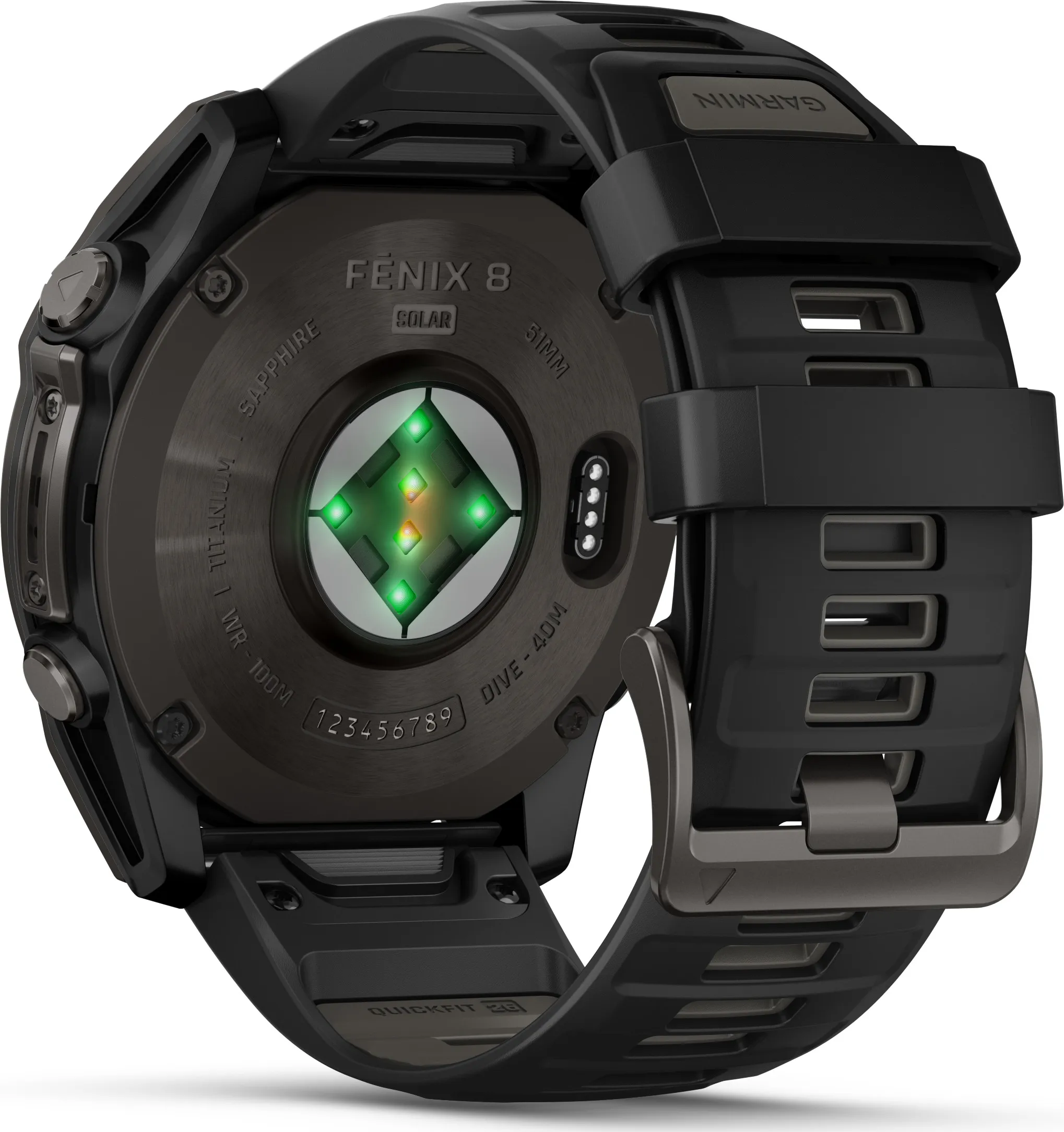 Garmin Fenix 8 Solar 51mm, Sapphire Solar Carbon Gray DLC Titanium - Black/Pebble Grey Silicone Strap