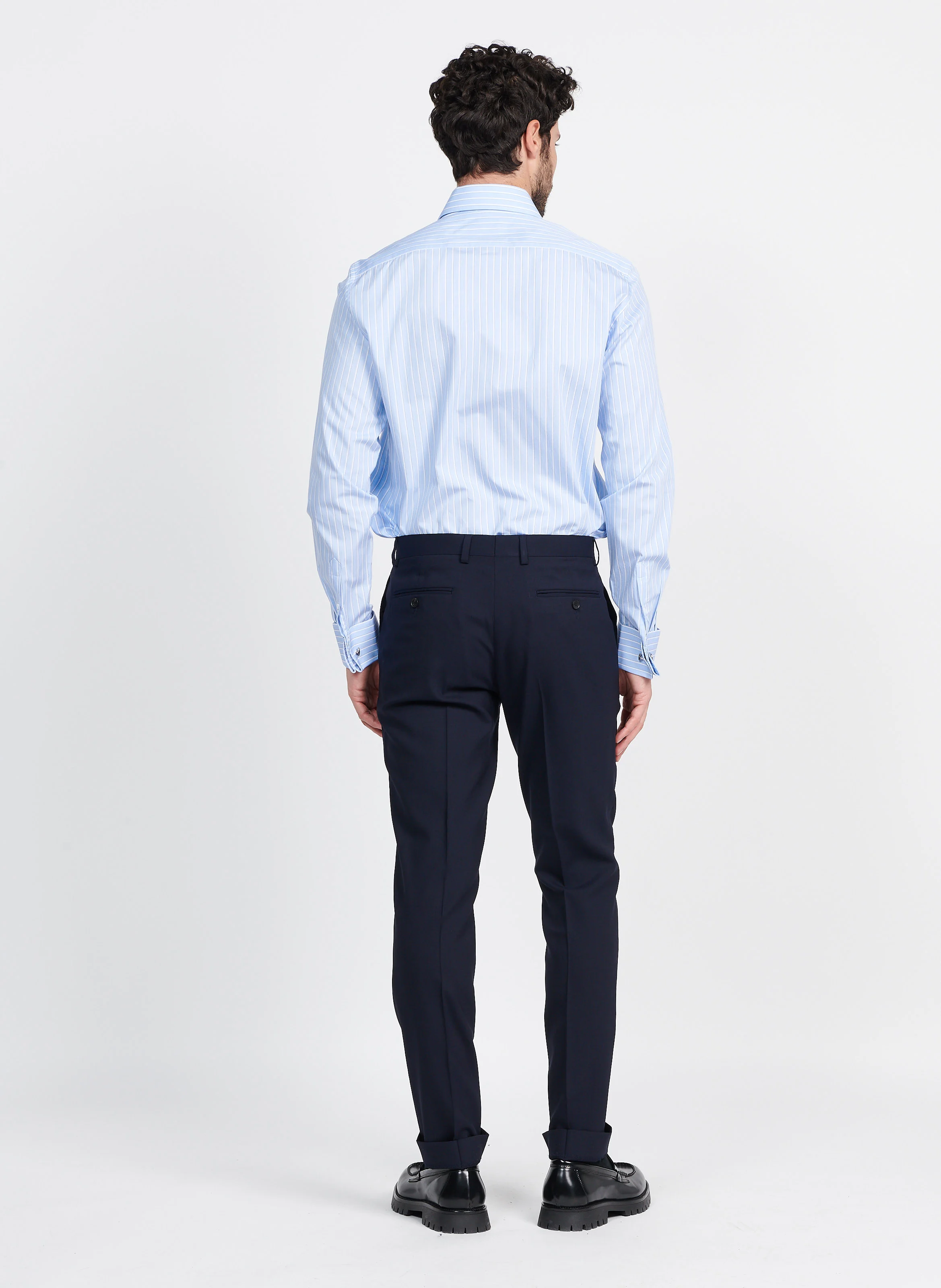 Chemise col classique regular-fit rayée en coton| Bleu