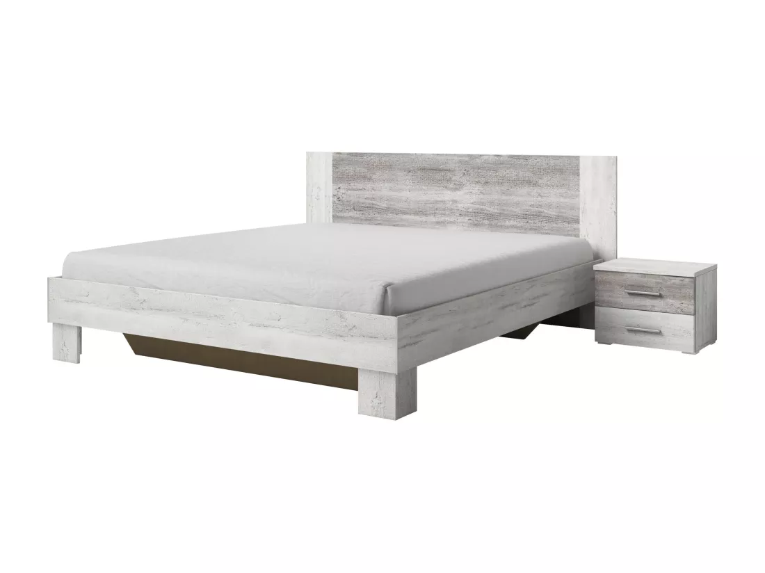 Chambre VERA 180x200 cm , blanc et gris cérusé - SANS ARMOIRE
