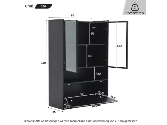 Vitrine avec portes LED moderne avec éclairage 16 couleurs sur pied avec éclairage vitrées et porte abattante noir