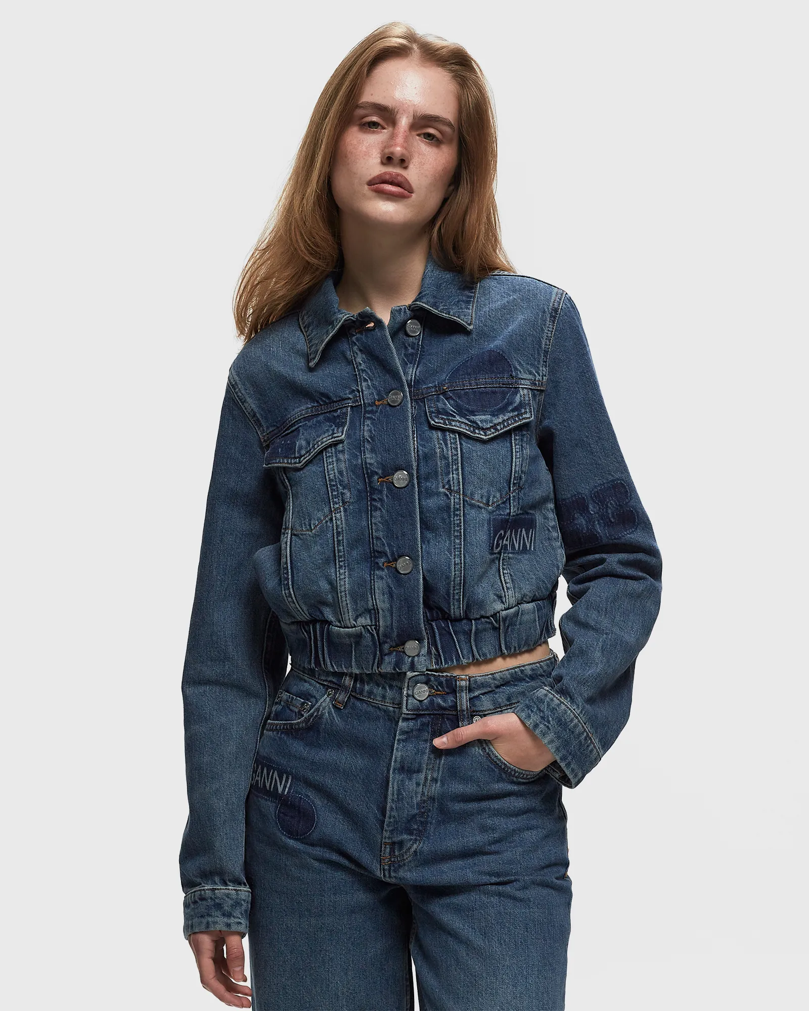 Ganni Patch Denim Bomber Jacket