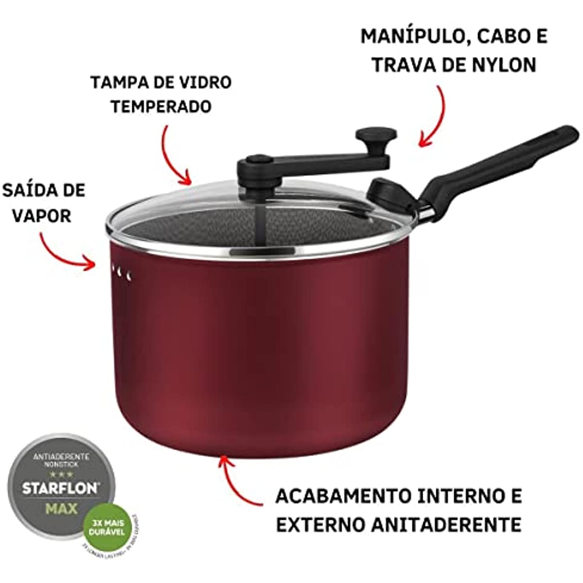 Tramontina PIPOQUEIRA 20CM 3,5L LORETO VERMELHO - ALUMINIO COM REVESTIMENTO ANTIADERENTE