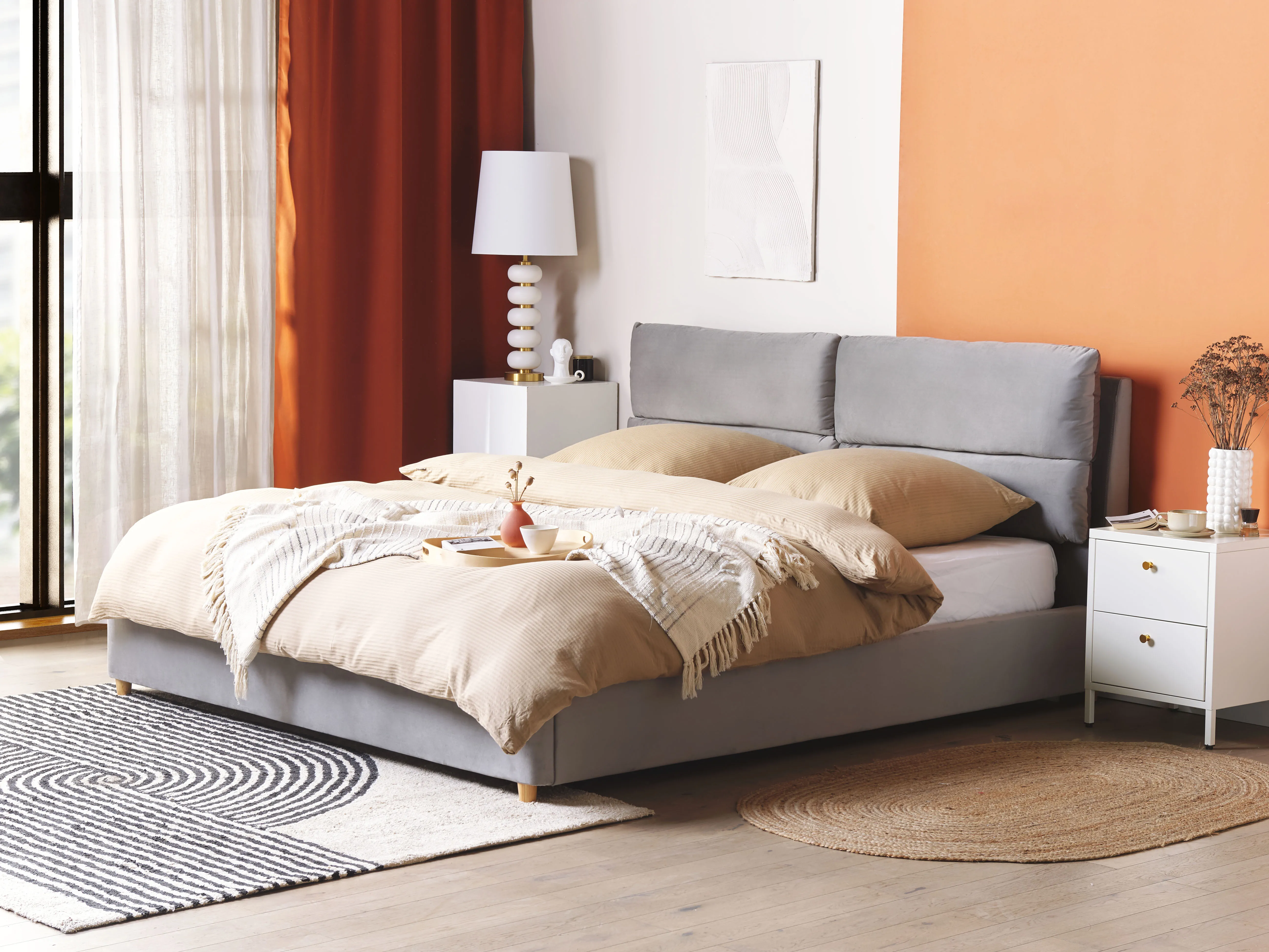 Bed met opbergruimte Fluweel BATILLY 180 x 200 cm Lichtgrijs