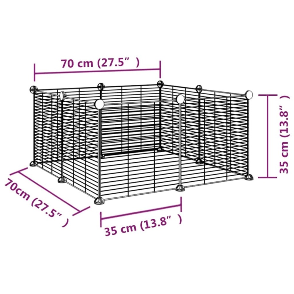Cage animaux de compagnie à 8 panneaux noir 35x35 cm acier