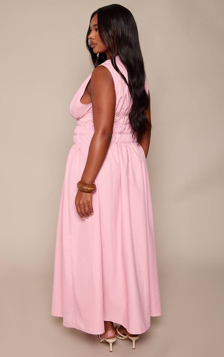 Rose Pâle Robe Maxi Droite Grande Taille Avec Détail De Taille Froncée Nouée