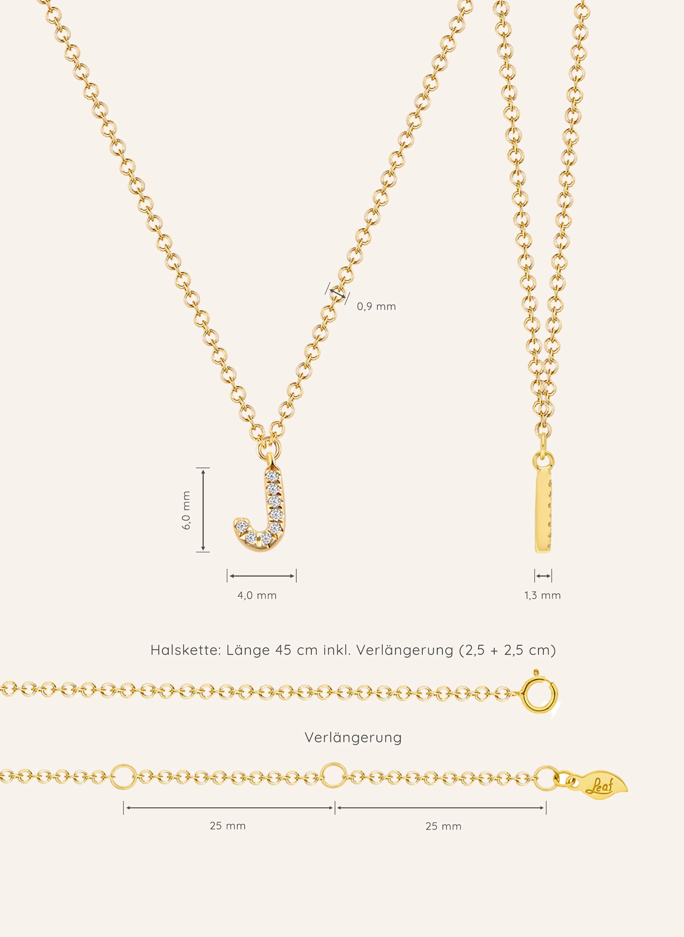 Leaf INITIALIEN Halskette „J“ aus 14 Karat Gelbgold mit Diamanten