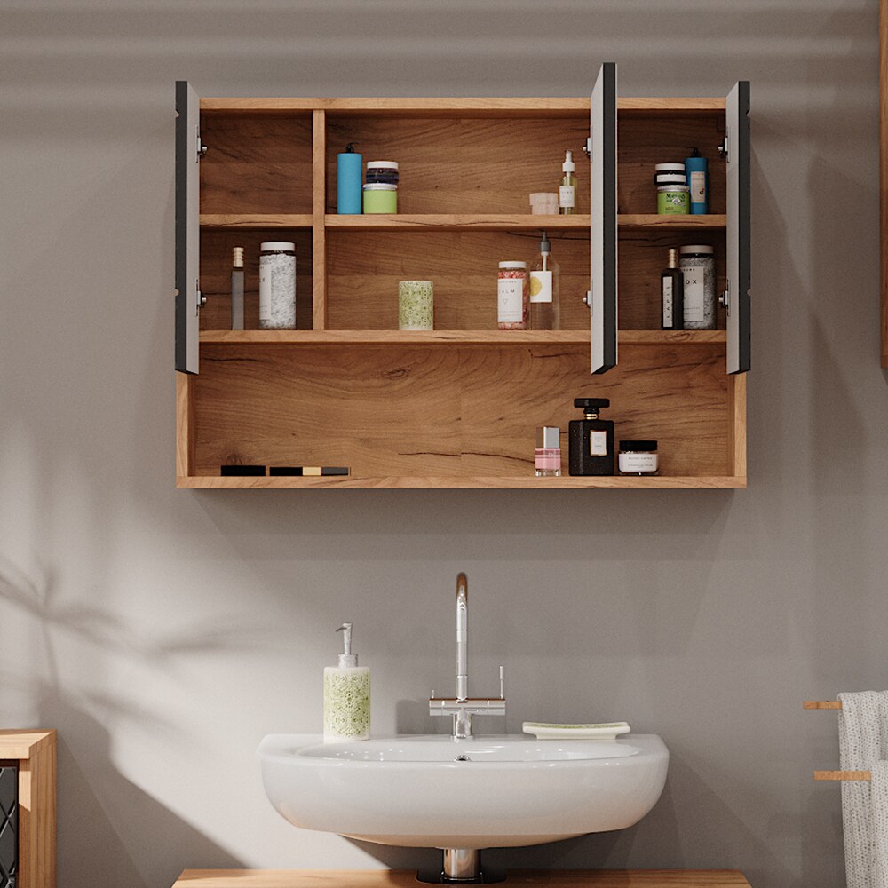 Vicco Badspiegelschrank Irma Eiche Anthrazit 80 x 55 cm Badezimmer